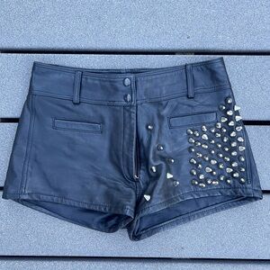 The Ragged Priest Black Studded High Waist Leather Shorts